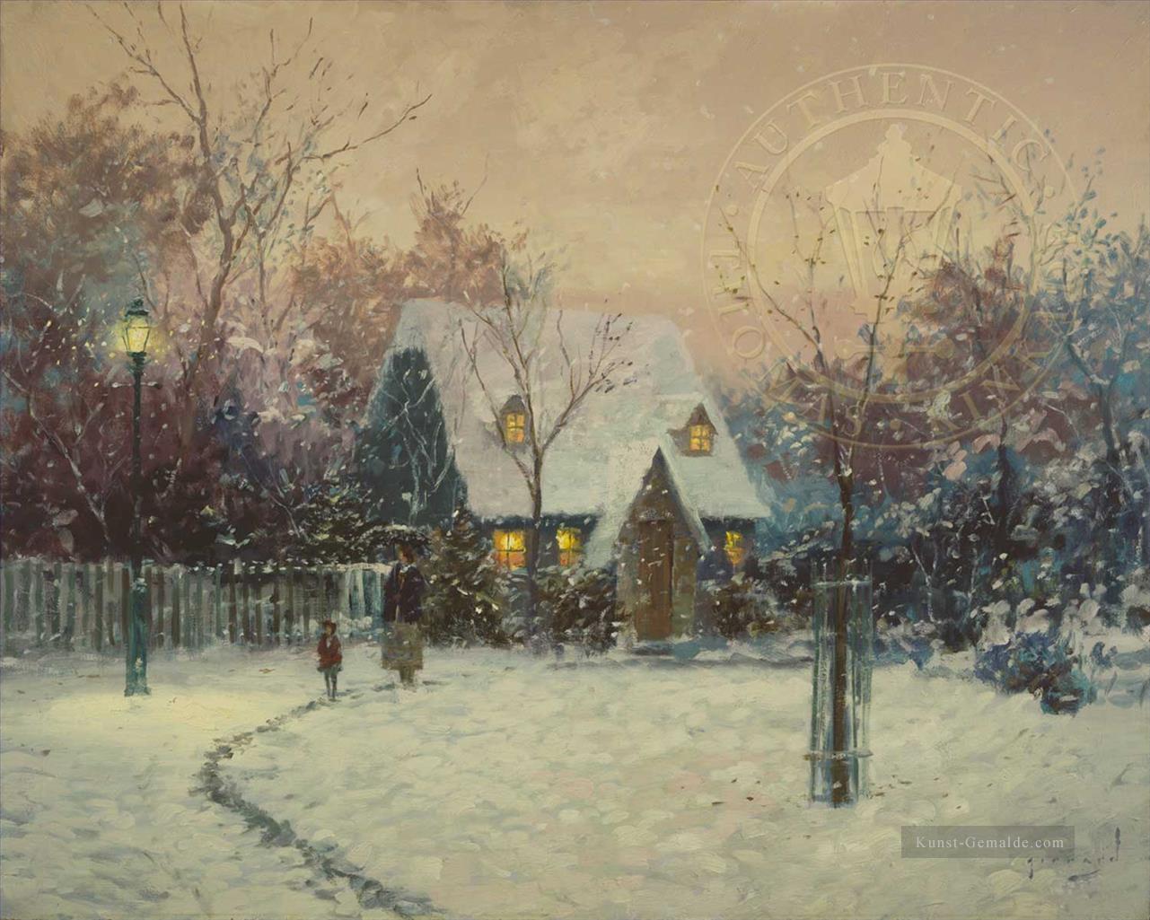 A Winters Cottage Robert Girrard TK Christmas Ölgemälde